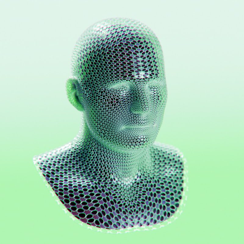 a man's head with a green background