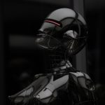 black and white robot illustration