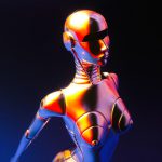 A robot that is standing in the dark